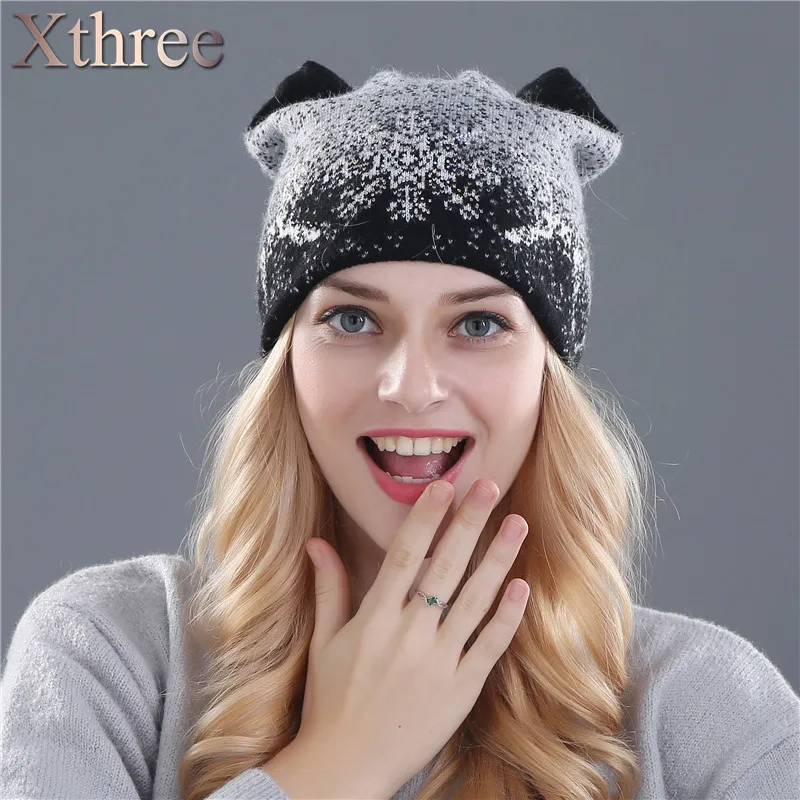 Xthree зимние шерстяные вязаные шапочки из натурального меха норки с помпонами, шапка Skullies для женщин и девочек, женская шапка