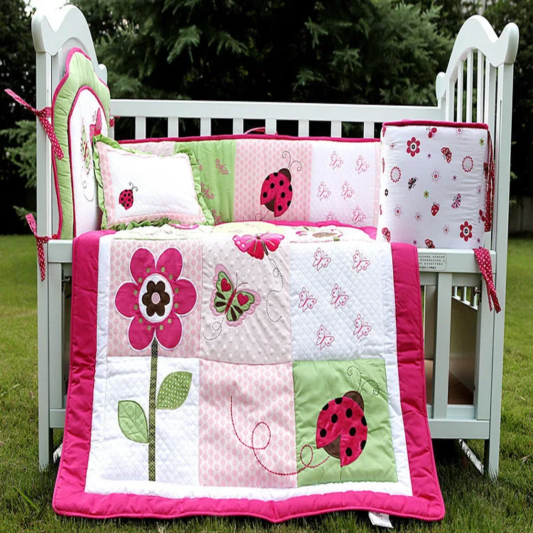 Embroidered Ladybug Flowers Butterfly 3d Cotton Baby Crib Bedding
