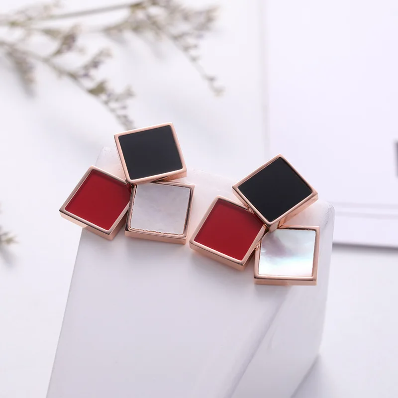 

2019 New Stainless Steel Shaped Tiling Earrings Must-Have Simple And Fresh Shaped Earrings Red Black White Earrings