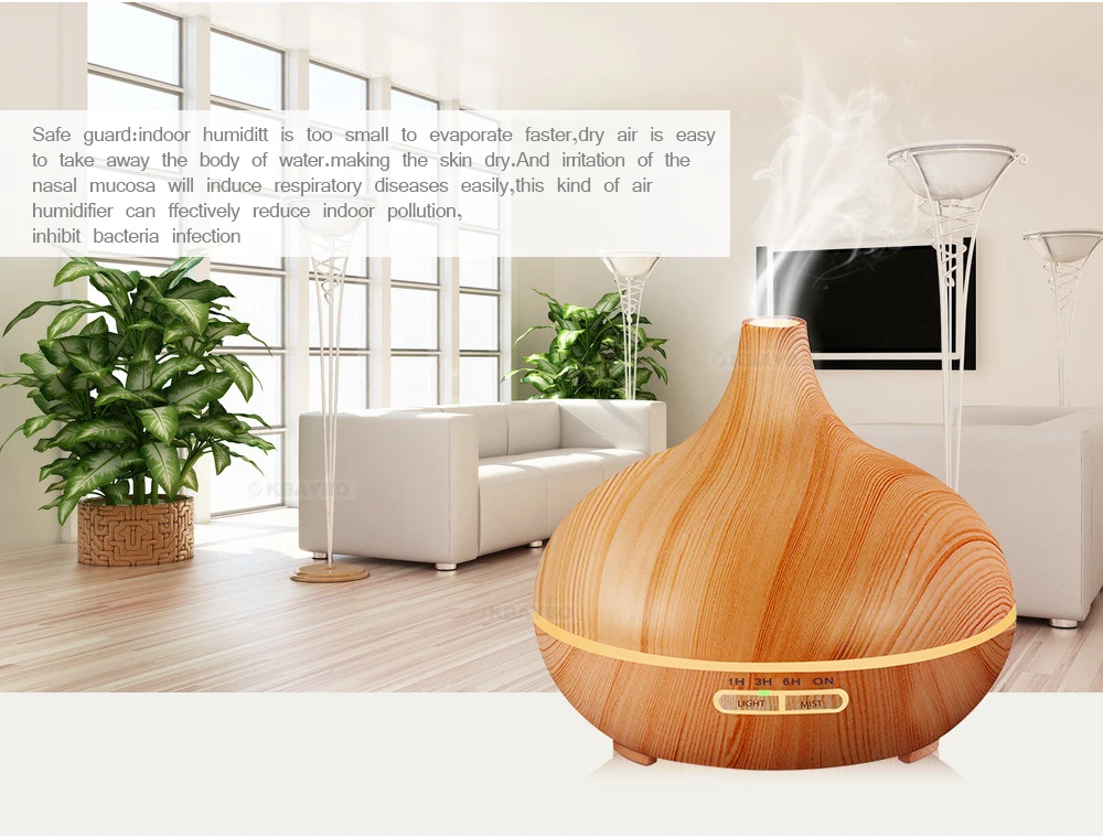 Kbaybo 300ml aroma air humidifier wood grain with led lights essential oil diffuser aromatherapy electric mist maker for home