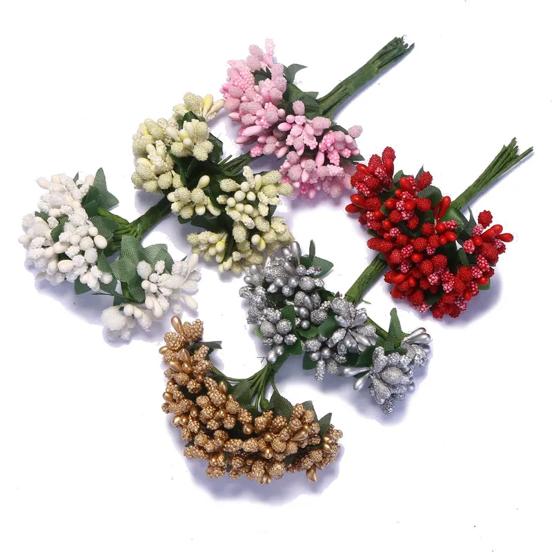 

12Pcs/lot Mulberry Party Artificial Flower Stamen Wire Stem/Marriage Leaves Stamen Wedding Box Decoration Diy Party supply