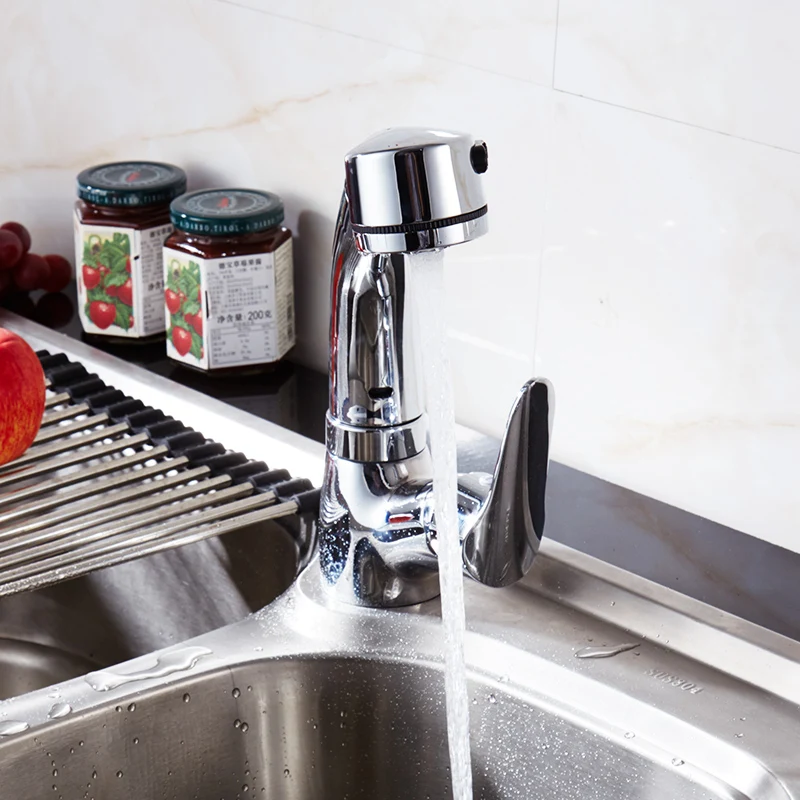  Fapully cupc mixer tap flexible pull down brass kitchen sink faucet, Chrome