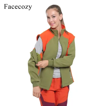 

Facecozy Women New Outdoor Two-Use Softshell Jacket Detachable Sleeve Vest&Tops Lovers Camping Jacket for Hiking Ski Climbing
