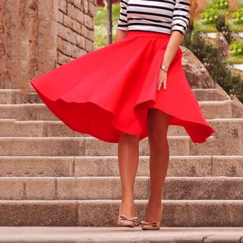 

Fashion Women Skirt High Waist All-match Female Casual Solid Loose Knee-Length Skirts