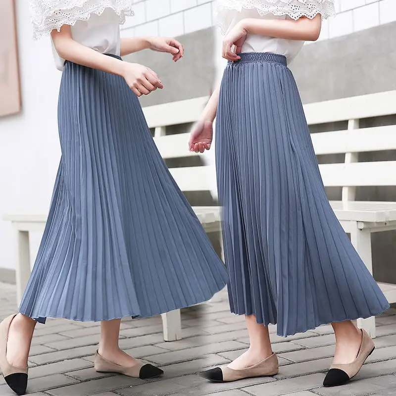 Best LANMREM 2019 new summer fashion women clothes 2019 Autumn Solid Color Long Fund Will Code Pleated Skirt High Waist Half body Skirt Woman Degree Of Tightness Waist Skirt