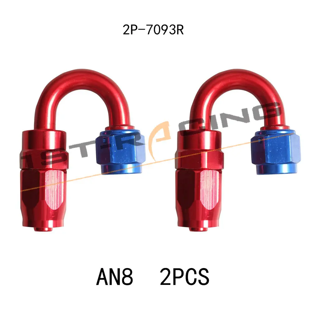 

8AN AN8 180 Degree Swivel Oil Fuel Line Hose End Fitting Red Blue 2Pcs