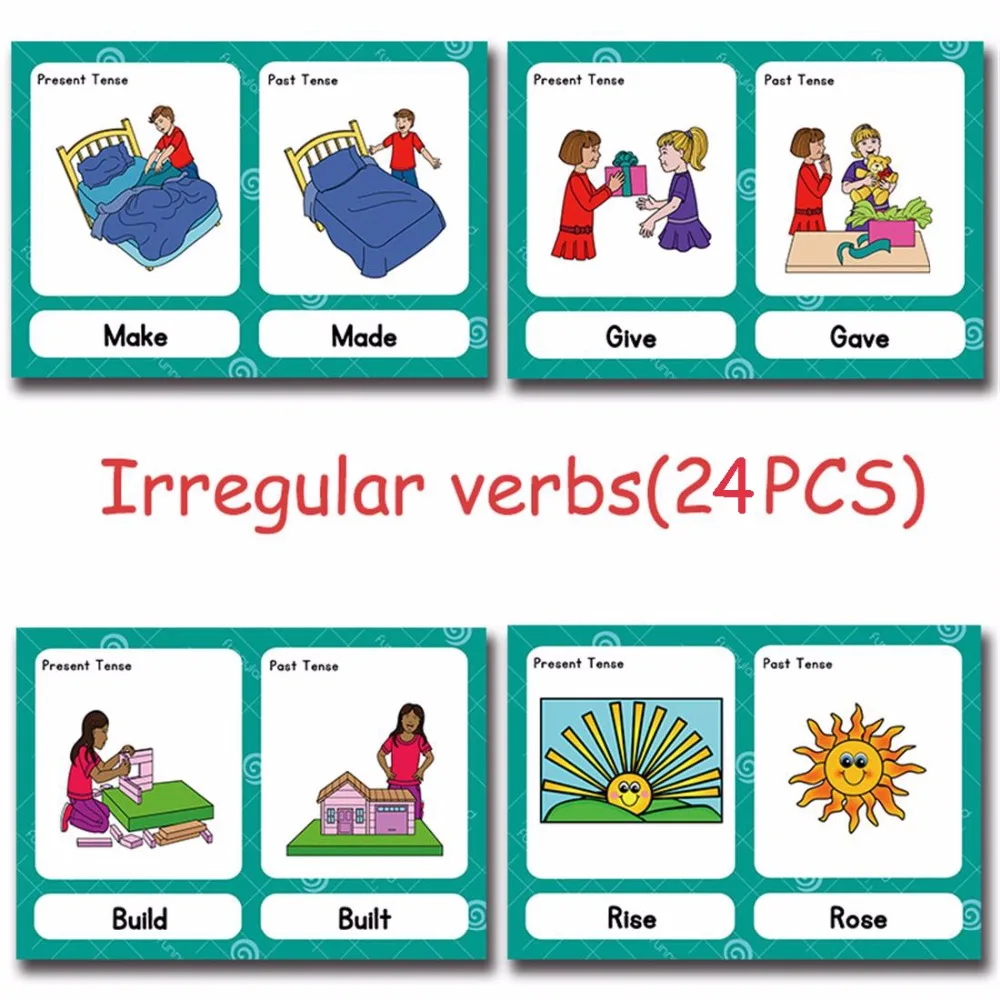 24 шт./компл. нерегулярные глаголы английский Flash держатель для карт карты Дети игры обучения Развивающие игрушки