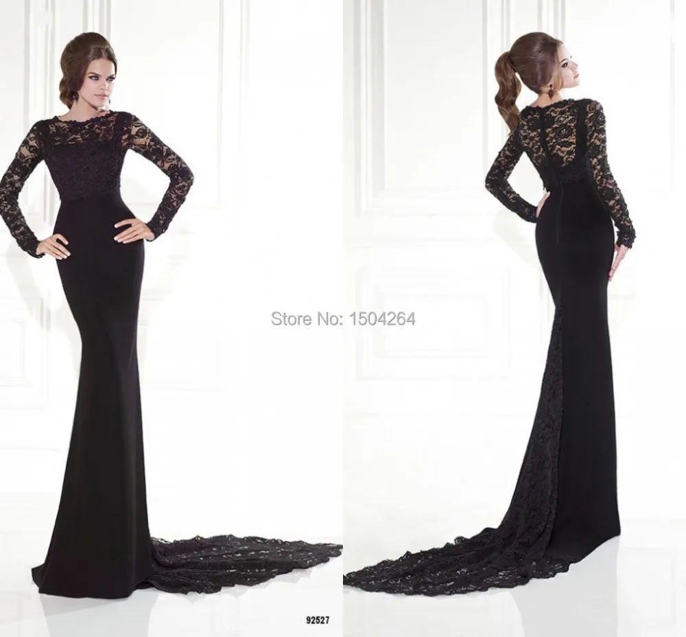 Elegante diseño 2015 largo negro de noche vestidos con