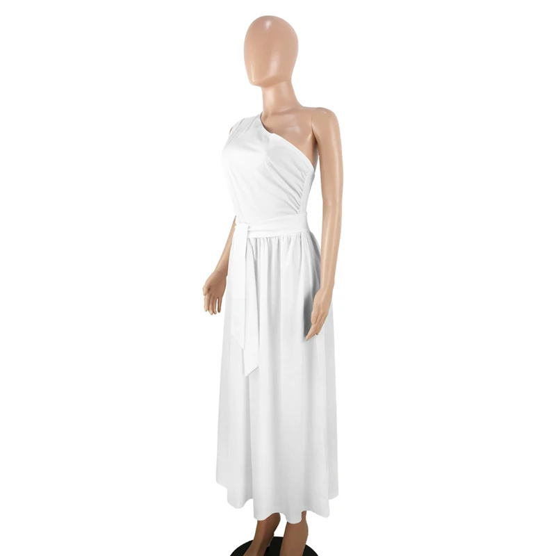 Женское платье макси на одно плечо без рукавов с поясом, сексуальная уличная одежда с открытой спиной, женское вечернее платье Vestidos