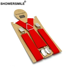 Tirantes para chicos SHOWERSMILE, tirantes Vintage de alta calidad para niños, pantalones rojos para niñas, tirantes elástico ajustable de 4 Clips para niños