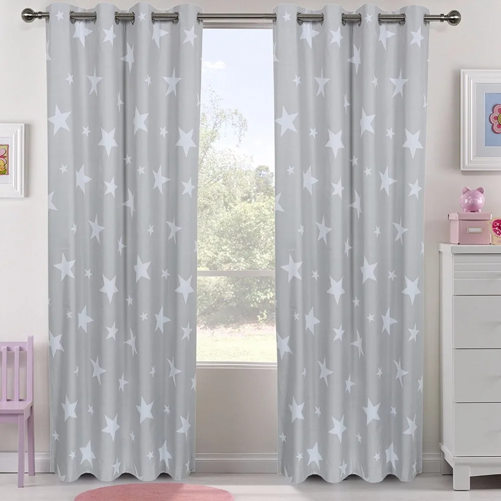 

Star Coated Blockout Thermal Insulated Eyelet Window Curtain Drape for Kids Children Bedroom Living Room 1 Pair