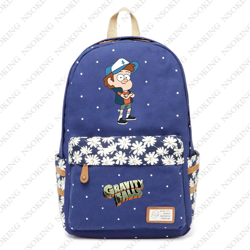Gravity Falls Backpack Anime Student School canvas floral print Bags
