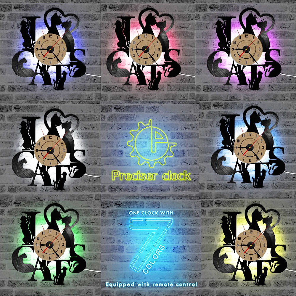 I Love Cats Record Wall Clock Vintage Vinyl Clock Kitten Art Unique Decorative Clock 3D Hanging CD Wall Clock 7 Cats I Love Cats Record Wall Clock Vintage Vinyl Clock Kitten Art Unique Decorative Clock 3D Hanging CD Wall Clock 7 Cats