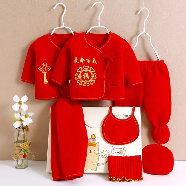 7pcs 2018 New Year Winter Baby Girl Boys Clothes Set 100% Cotton