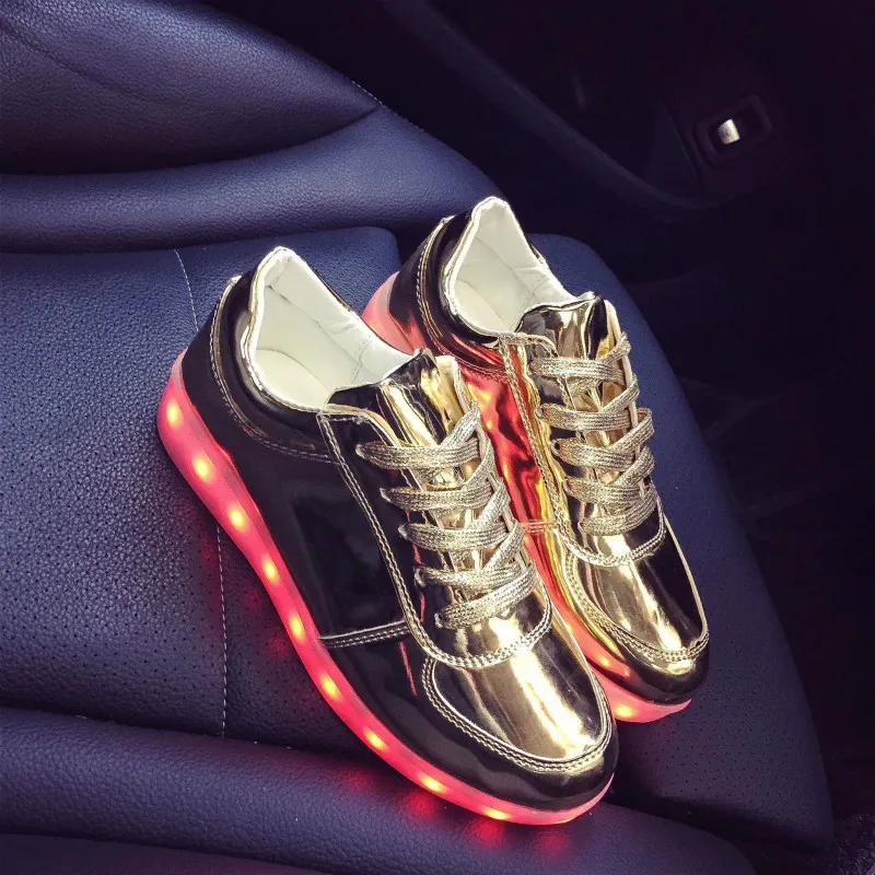 Online Größe 30 44 LED Leucht Turnschuhe Kinder Casual Licht up Schuhe für Kinder Tenis Korb Chaussures Glowing Turnschuhe Gold   silber