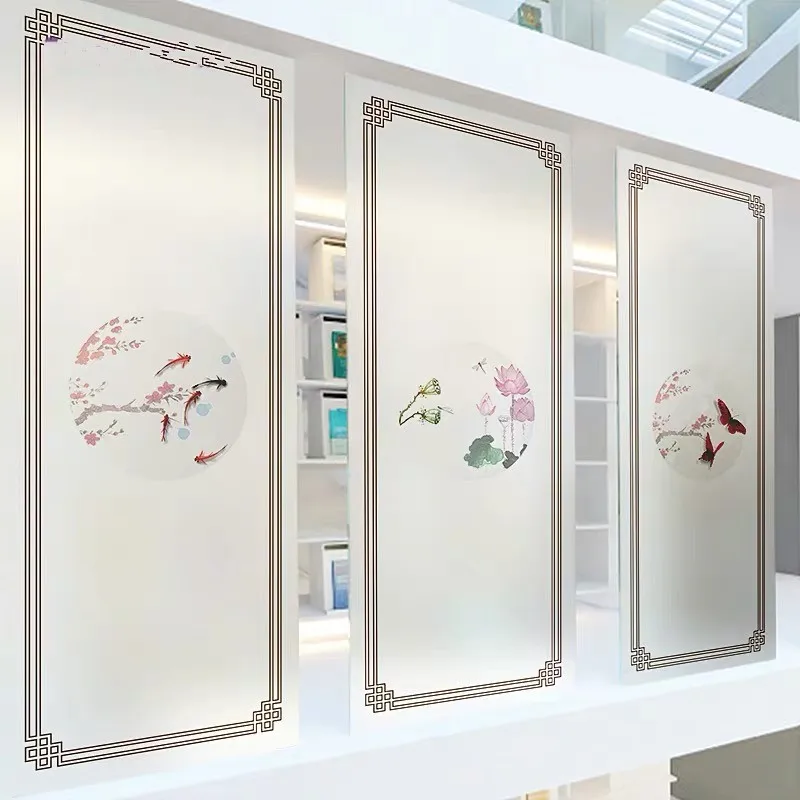 Stained Fish Pane Privacy Window Film Static Glass Sticker Decorative Film kitchen living room door Custom Size Home Decor Decal