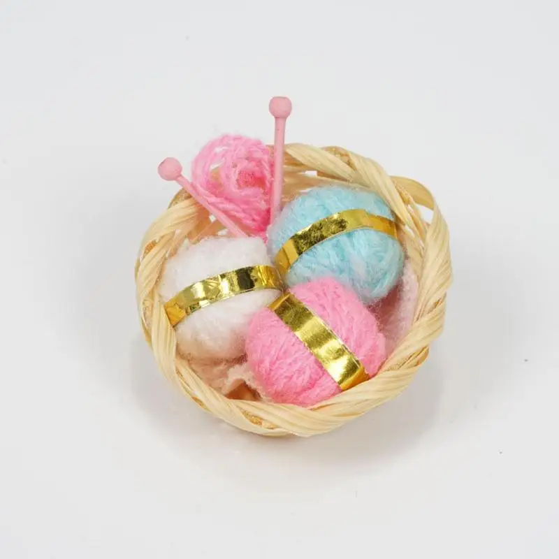 

Mini Knitting Basket Dollhouse Miniatures 1:12 Accessorie Sewing Family Scene Accessories DIY WoodenMiniature Knitting Basket