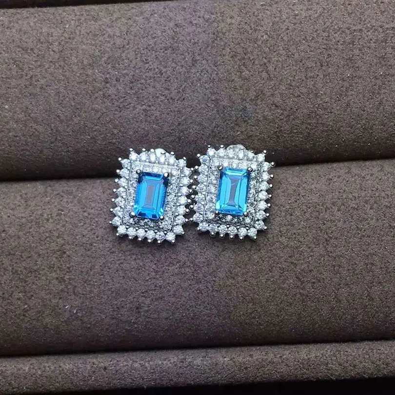 Женские серьги из серебра 925 пробы с натуральным голубым топазом|earring 18k white gold|gem