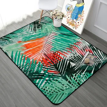 

Green Orange Leaf Pattern Carpet Rugs Nordic Fresh Style Living Room Tea Table Home Decor Mats Bedroom Bedside Rectangle Rug Pad