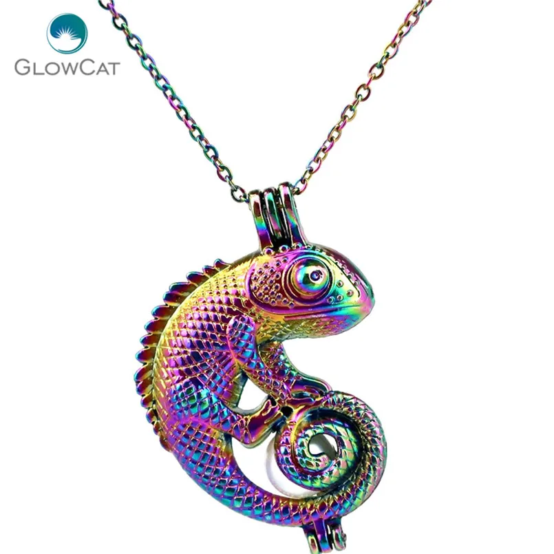 

C240 COLORS lovely Animal Lizard Beads Cage Necklace Pendant Aroma Essential Oil Diffuser Locket Necklace