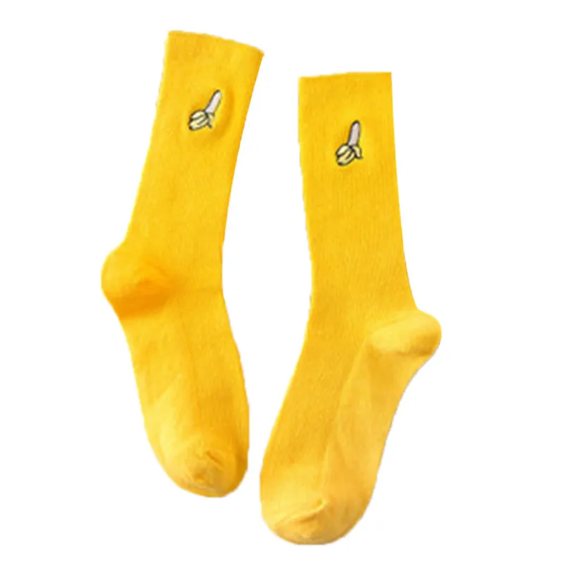 Удобные носки для велоспорта женские модные женские и мужские милые носки с вышитыми фруктами Спортивные Повседневные хлопковые носки термоноски#2D19 - Цвет: Цвет: желтый