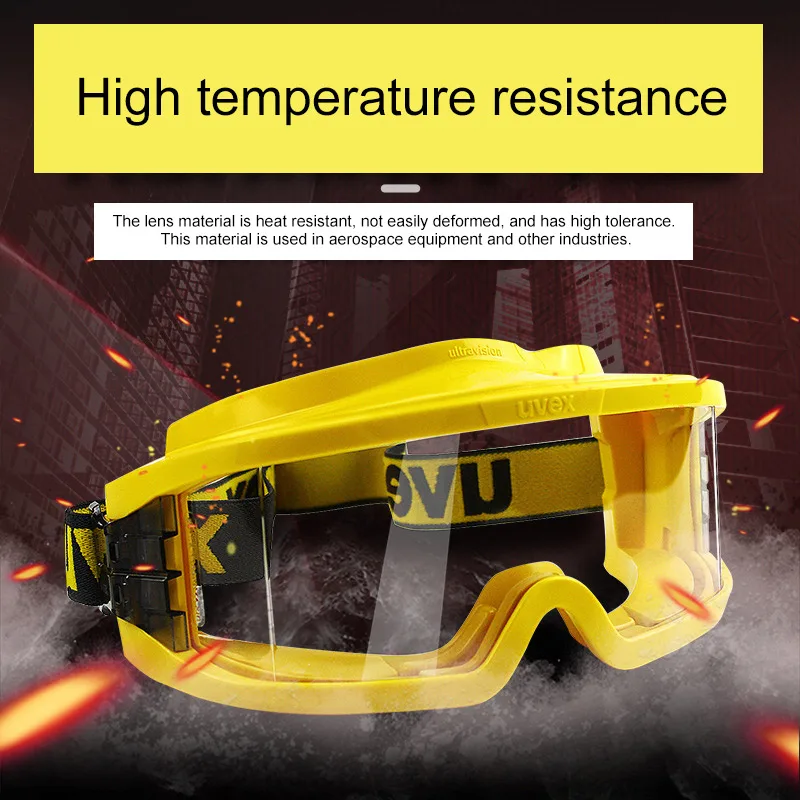 

UVEX Safety Goggles Anti-fog Anti-impact Chemical Labor Protective Eyewear Yellow Frame Transparent PC Lens Eyeglasses 9301613
