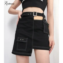 Rockmore/ хлопок, высокая талия, джинсовые мини-юбки выше колена, Женская поясная сумка с бантом, открытая юбка, повседневная женская уличная одежда