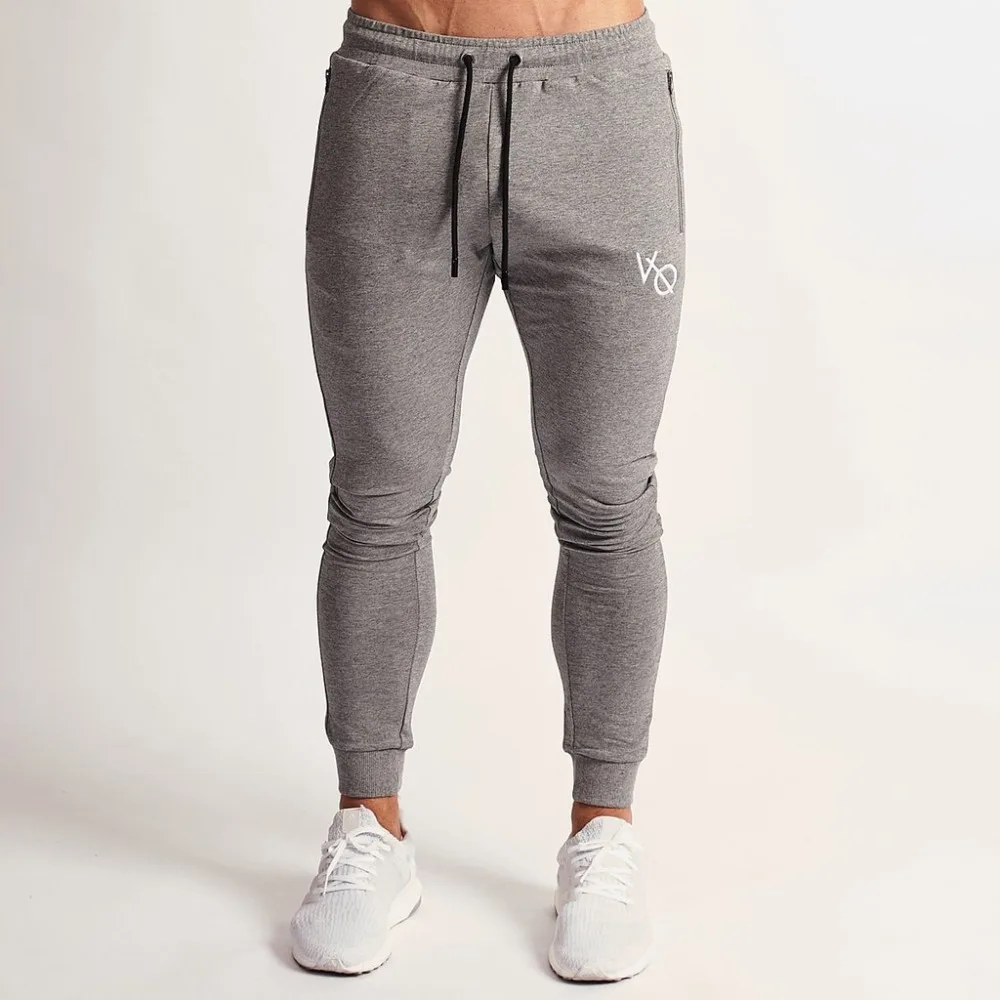 

2019 New Gyms Fitness Clothing Men Pants Cotton Zip pocket Fashion Jogger VQ Pants Skinny Sportswear Casual Trousers Sweatpants