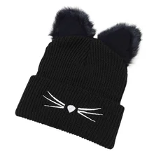 Женская Зимняя шерстяная туристическая шляпа, вязаные рожки дьявола, кошки, вязаные шапки с ушками, плетеная трикотажная меховая шапка, шапочка для девочек