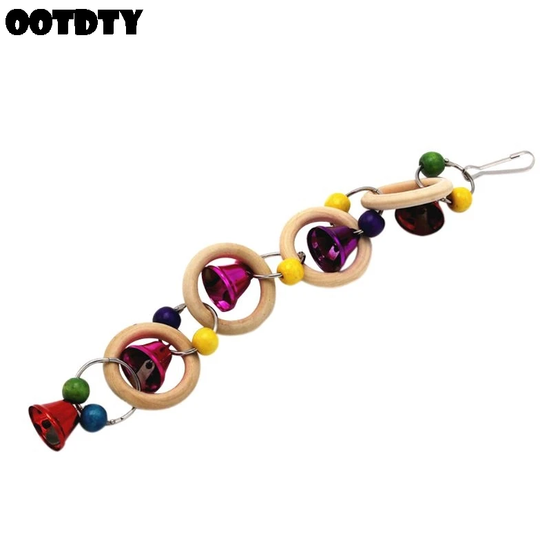 

Parrot Wooden Rings Bells Hanging Bird Parakeet Chewing Bite Pendant Bird Cage Toys