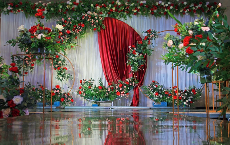JAROWN Round Ring Arches Iron Shelf Artificial Flower Door Wedding DIY Background Decoration Home Party Flower Row Stand Decor (59)