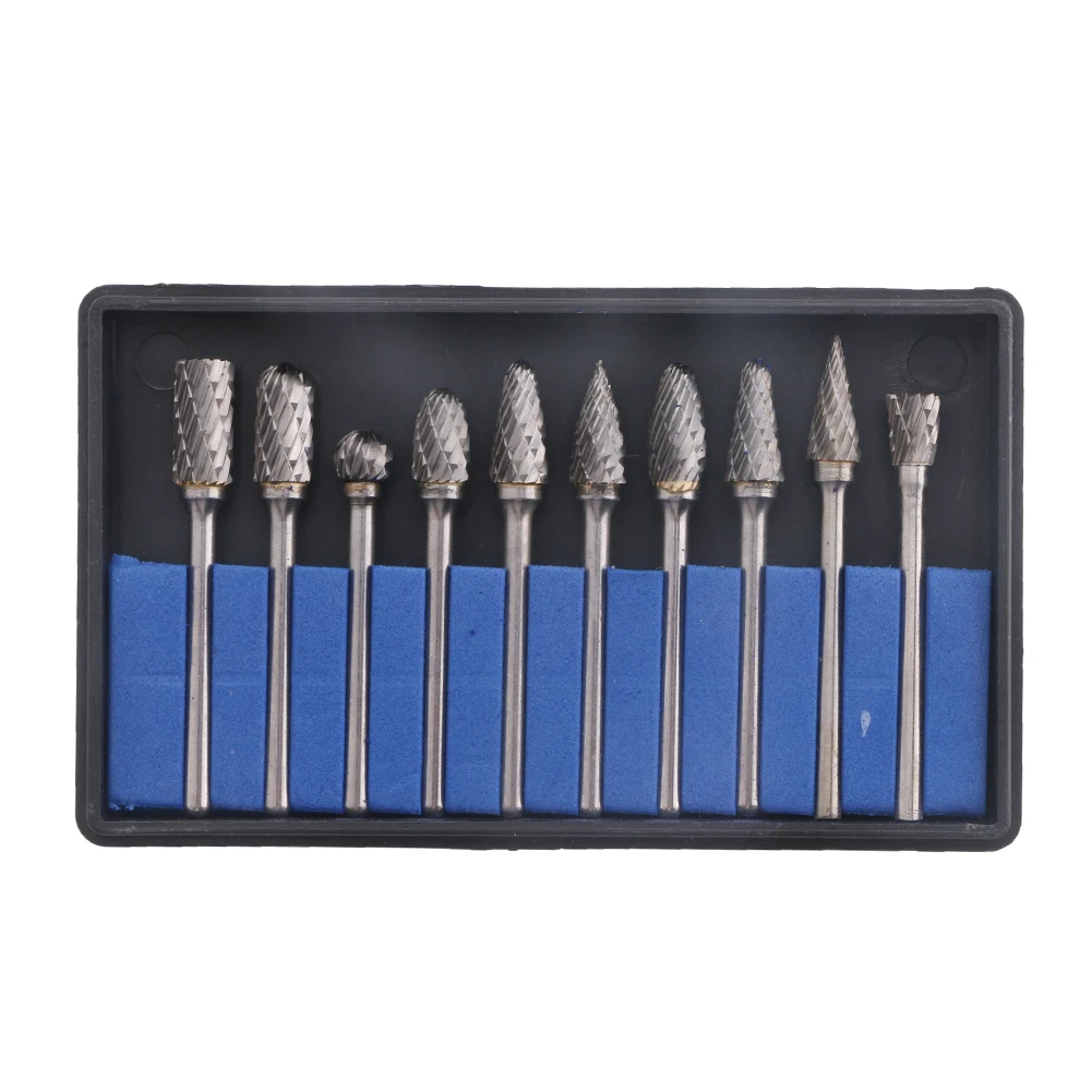 10pcs Tungsten Carbide Rotary Point Burrs Die Grinder 6mm Shank Bit Set