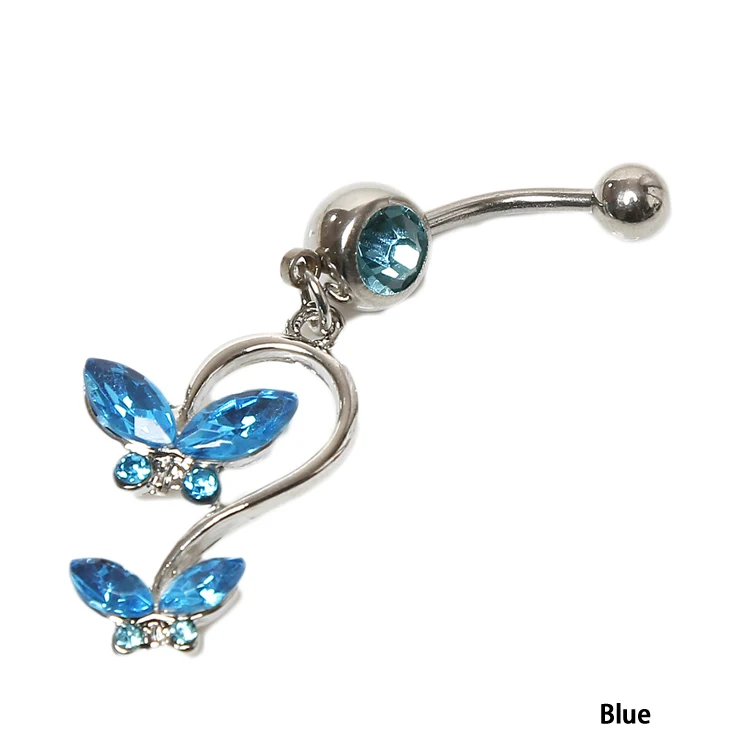 

Stainless Steel Crystal Butterfly Navel Bars Silver Color Belly Button Ring Navel Piercing Jewelry Drop Shipping & Wholesale 5cm