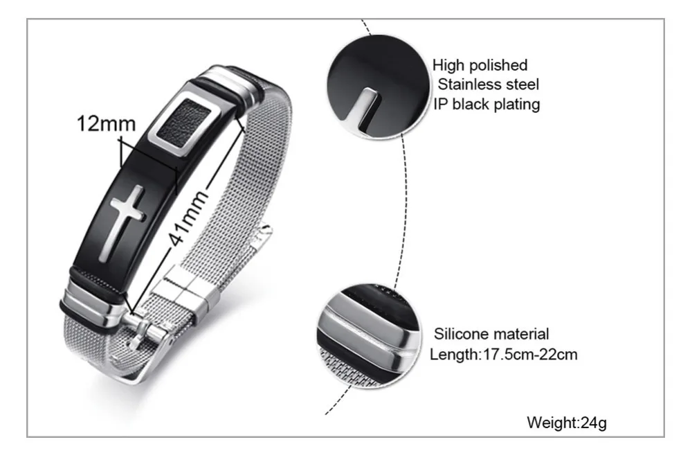 Vnox браслет с регулируемой длиной для женщин мужской браслет часы группа дизайн сетка их нержавеющей стали группа христианский крест молитва мужской ювелирные изделия