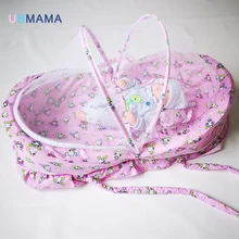 Портативная детская кровать с москитной сеткой, хлопок, складная, розовая, синяя, волнистая, складная, губчатая, наполненная кровать, 110*65*60 см