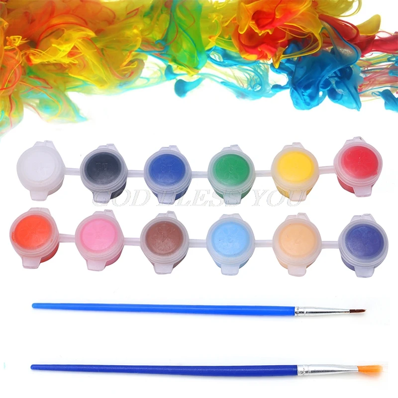 

12 colors with 2 paint blue brushes per set acrylic paints for oil painting Nail art clothes art digital wall painting