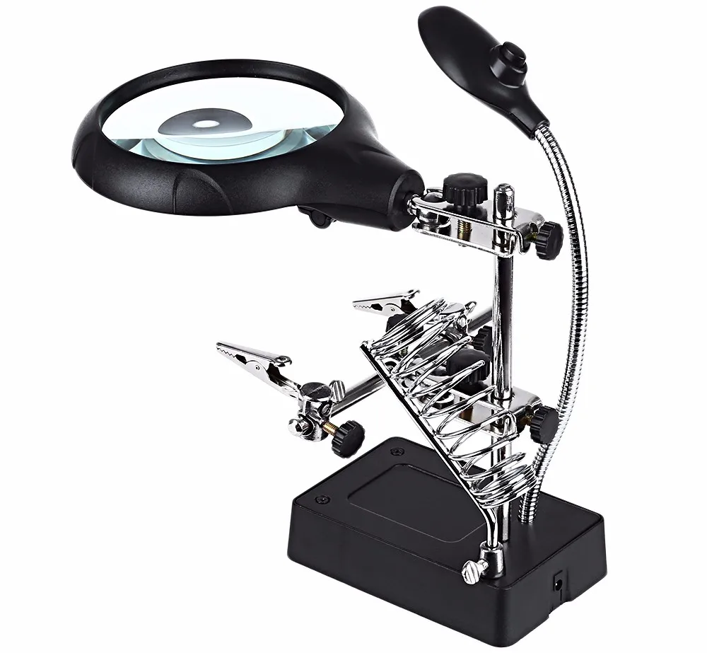 

FSP Welding Magnifying Glass 5 LED Auxiliary Clip Magnifier 2 Exchangeable Lens Hand Soldering Solder Iron Stand Holder Station