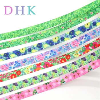 

DHK 3/8'' 50yards Free shipping flowers printed grosgrain ribbon Accessory hairbow headwear DIY decoration OEM 9mm S1109