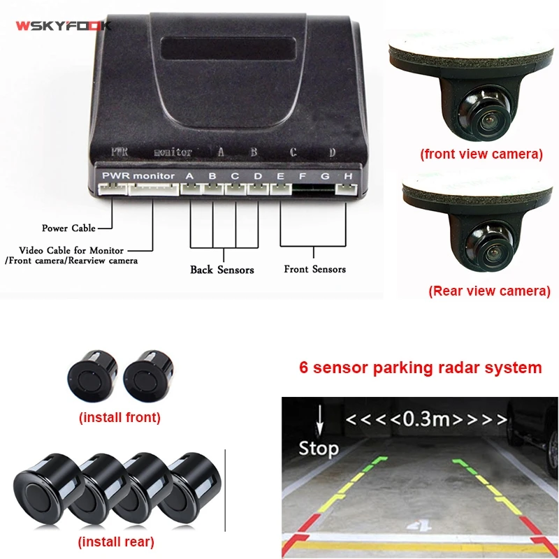 

3in1 Car Video Parking Sensor Assistance System 6 Sensors Radar Alarm Kit with 360 Degree Rotation Front& Rear view Camera