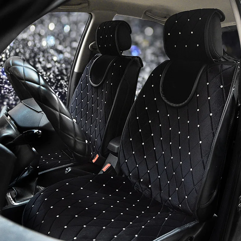Luxury Full Crystal Diamond Car Seat Cover Universal Winter Plush Auto Back Seat Cushion Interior Accessories Rear Seats Pads