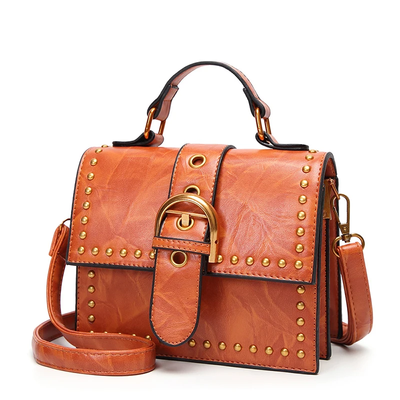 

2018 Limite Discount Women Genuine Leahter Shoulder Bag Vintage Handbag Female Purse Totes Mini Top-Handle Rivet Crossbody Bag