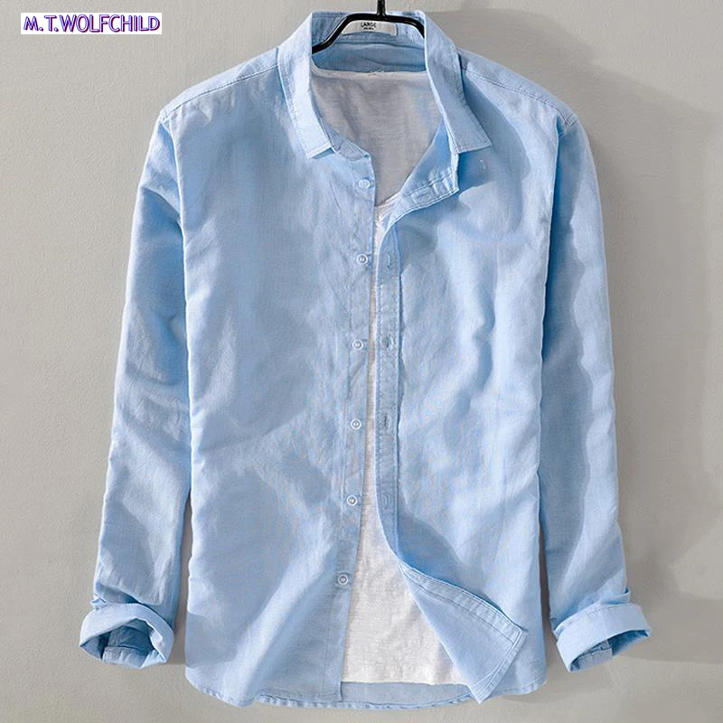 

Quality Mens Linen Shirts Long Sleeve Autumn Breathable Mens Casual Shirts Slim fit Solid Cotton Shirts Men