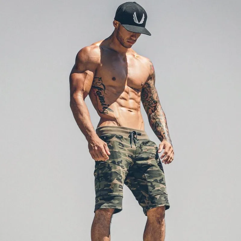 

Mens Gym Fitness cotton camouflage shorts Run jogging outdoor sports Calf-Length Sweatpants Man Bodybuilding workout short pants
