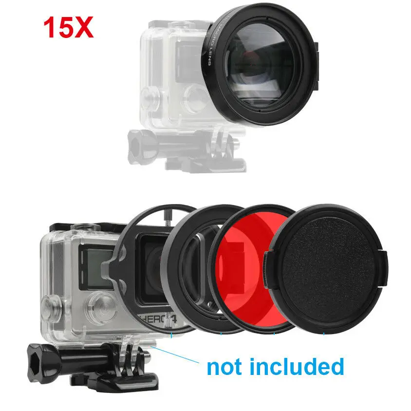 

58mm 16x Close-up Magnifier Macro Red Lens Filter For GoPro Hero 3+ 4 5 6 7 Waterpoof case camera Accessories