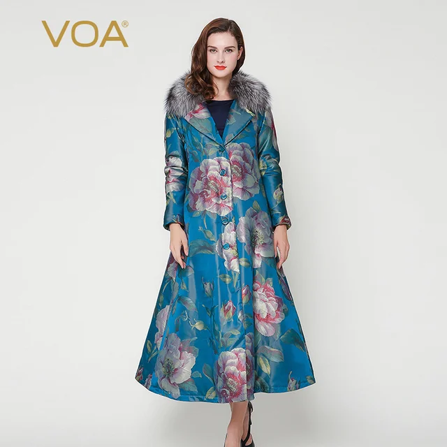 Best price at $759 Cheap Jacquard parkas VOA luxyry brand fox fur collar silk jacquard down european fashion bue x long coat M7288
