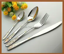 24 pcs Ensembles de Couverts En Acier Inoxydable Plaqué Or Couverts Dîner Ensemble Vaisselle Argenterie Dîner Fourchette Cuillère Couteau