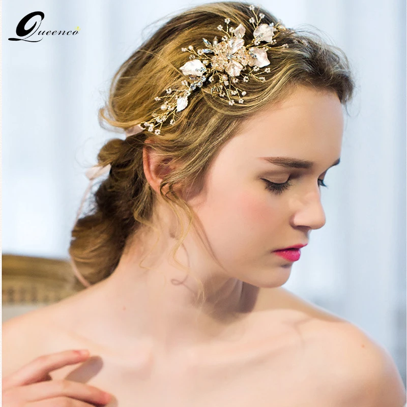 

Gold Leaf Tiara Bridal Headband Crystal Wedding Hair Accessories Floral Pearl Beads Hair Jewelry Bridal Hairband Hair Vine