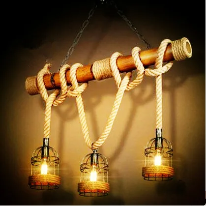 American Country Loft Style Industrial Pendant Light Fixtures With 3 Lights Edison Retro Vintage Rope Lamp Hanglamp Lampara