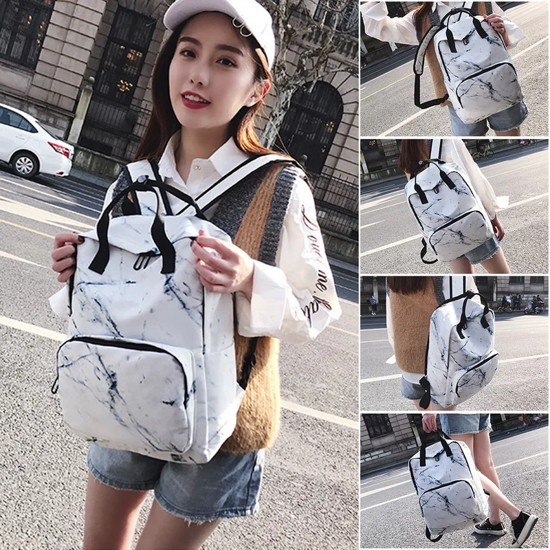 MoneRffi Women Shoulder Bag Fashion Campus Student Large Capacity School Bag Marble Pattern Backpacks Travel Rucksacks Girls New