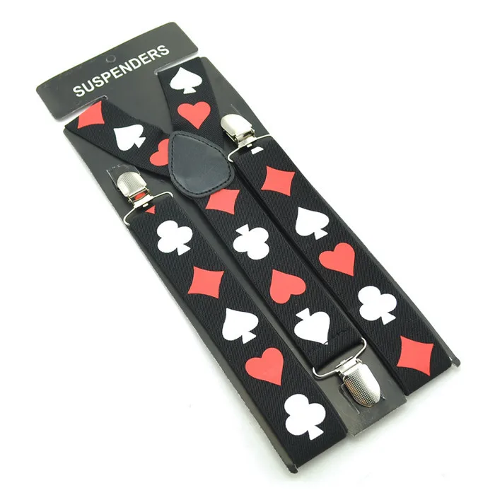 2016 новое прибытие Игральные карты покер карты дизайн подтяжки 3.5 см ширина Мужская Унисекс Clip-на брекеты упругой модные подвески